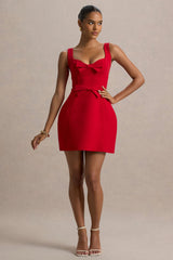 Corey | Red Sweetheart Mini Dress With Bow Details