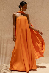 Cerise | Orange High-Neck Maxi Dress With Open-Back