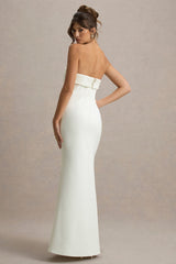 Lucia | Cream Bandeau Tailored Maxi Dress With Split