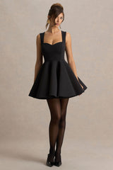 Malia | Black Sweetheart-Neck Skater Mini Dress