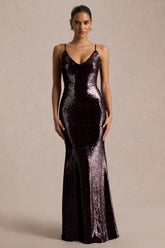 Lenor | Burgundy Plunge-Neck Maxi Dress