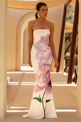 Ceremony | Pink Floral Print Bandeau Fishtail Maxi Dress