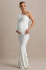 Heloise | White Asymmetric One-Sleeve Maternity Maxi Dress