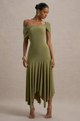 Castor | Olive Asymmetric Midi Dress