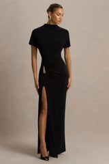 Arlena | Black High-Neck Wrapped Maxi Dress