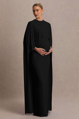 Padma | Black Draped Maternity Maxi Dress With Cape Sleeves