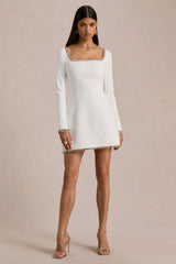 Caia | White Embellished Square-Neck Mini Dress