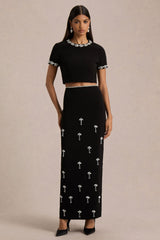 Aven | Black Hand-Embellished Maxi Skirt