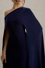 Florentina | Navy One-Shoulder Cape Maxi Dress