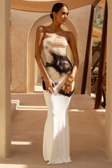 Ceremony | Cream And Black Floral Print Bandeau Maxi Dress