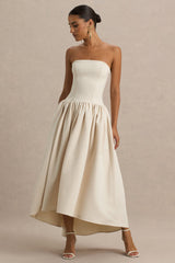 Candice | Cream Bandeau Volume Midi Dress With Back Bow Detail