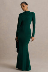 Always | Bottle Green High-Neck Maxi Dress With Cape Sleeve Detail