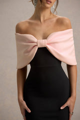 Cornelia | Pink & Black Strapless Maxi Dress With Oversized Bow