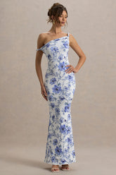 Lita | Blue Floral Twisted Asymmetric Maxi Dress