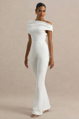 Alexandra | White Asymmetric Draped Jumpsuit