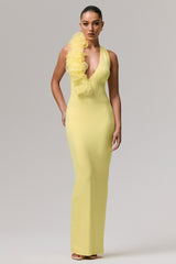 Harriet | Lemon Plunge-Neck Maxi Dress With Floral Detail
