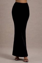 Alize | Black Velvet Split Maxi Skirt