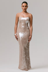 Vermont | Nude Sequin Square-Neck Maxi Dress