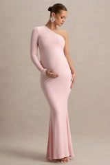 Heloise | Pink Asymmetric One-Sleeve Maternity Maxi Dress