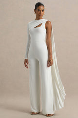 Graces | White High-Neck Jumpsuit With Cape Sleeve