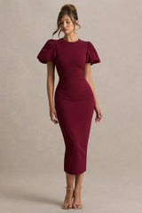 Dakota | Burgundy Puff-Sleeve Midi Dress