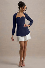 Lysette | Navy Sweetheart Long-Sleeve Stretch Mini Dress