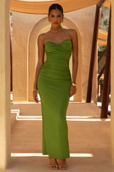 Katarina | Green Sweetheart-Neck Maxi Dress With Ruched Details