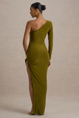 Astra | Green One-Shoulder Asymmetric Maxi Dress