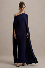 Florentina | Navy One-Shoulder Cape Maxi Dress