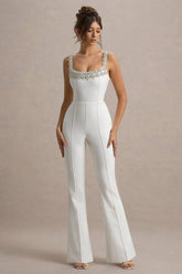 Amadi | White Embellished Strappy Flared-Leg Jumpsuit