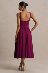 Depths | Burgundy V-Neck Midi Dress