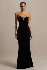 Yolanda | Black Velvet Sweetheart-Neck Maxi Dress