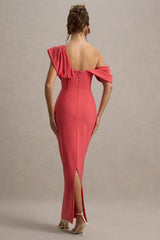 Angelina | Pink Draped Shoulder Maxi Dress