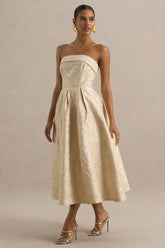 Hypnotic | Gold Jacquard Bandeau Midi Dress