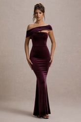 Candela | Port Velvet Asymmetric Bardot Maxi Dress