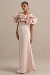 Allie | Pale Pink Puff Bardot Maxi Dress