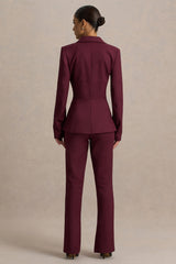 Unbeaten | Burgundy Fitted Corset Blazer Jacket