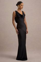 Alesso | Black Satin Cowl-Neck Slip-Maxi Dress