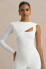Graces | White High-Neck Jumpsuit With Cape Sleeve