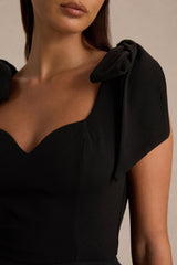 Hestia | Black Sweetheart-Neck Mini Dress With Bow Sleeves