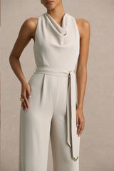 Corina | Nude Cowl-Neck Jumpsuit With Tie-Detail