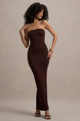 Angelie | Brown Bandeau Bodycon Maxi Dress