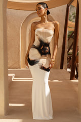 Ceremony | Cream And Black Floral Print Bandeau Maxi Dress
