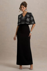 Agnella | Black Embellished V-Neck Maxi Dress