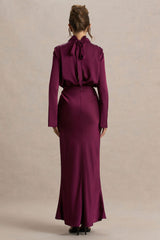 Celina | Burgundy Satin High-Neck Maxi Dress