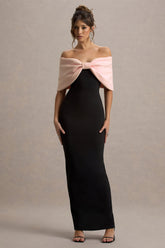 Cornelia | Pink & Black Strapless Maxi Dress With Oversized Bow
