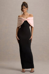 Cornelia | Pink & Black Strapless Maxi Dress With Oversized Bow