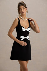 Corey | Black & White Sweetheart Mini Dress With Bow Details