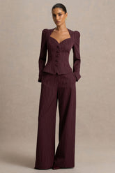 Asteria | Burgundy Pinstripe Wide-Leg Trousers