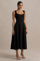 Andromeda | Black Sweetheart-Neck Midi Dress